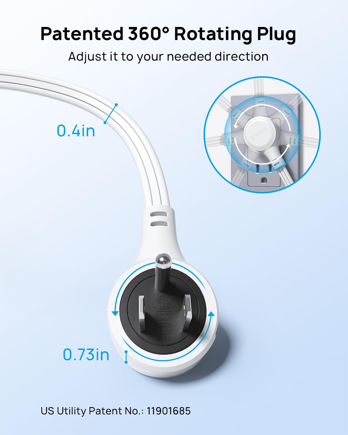 TROND three-outlet cube on different sides enables convenient multi-device charging.