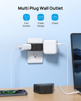 TROND 3-Socket Angled Outlet Extender keeps bulky plugs from blocking each other on multiple sides.