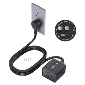 TROND 360° rotating flat-plug extension cord 6ft for flexible outlet access.