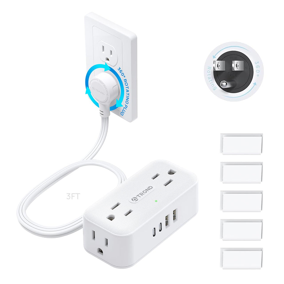 TROND 360° rotating flat plug in white for hard-to-reach outlets.