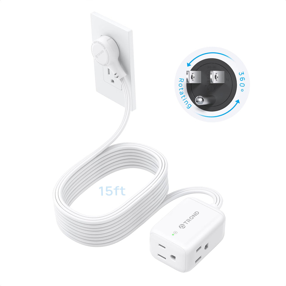 TROND 360° rotating flat plug for tight spaces and easy outlet use