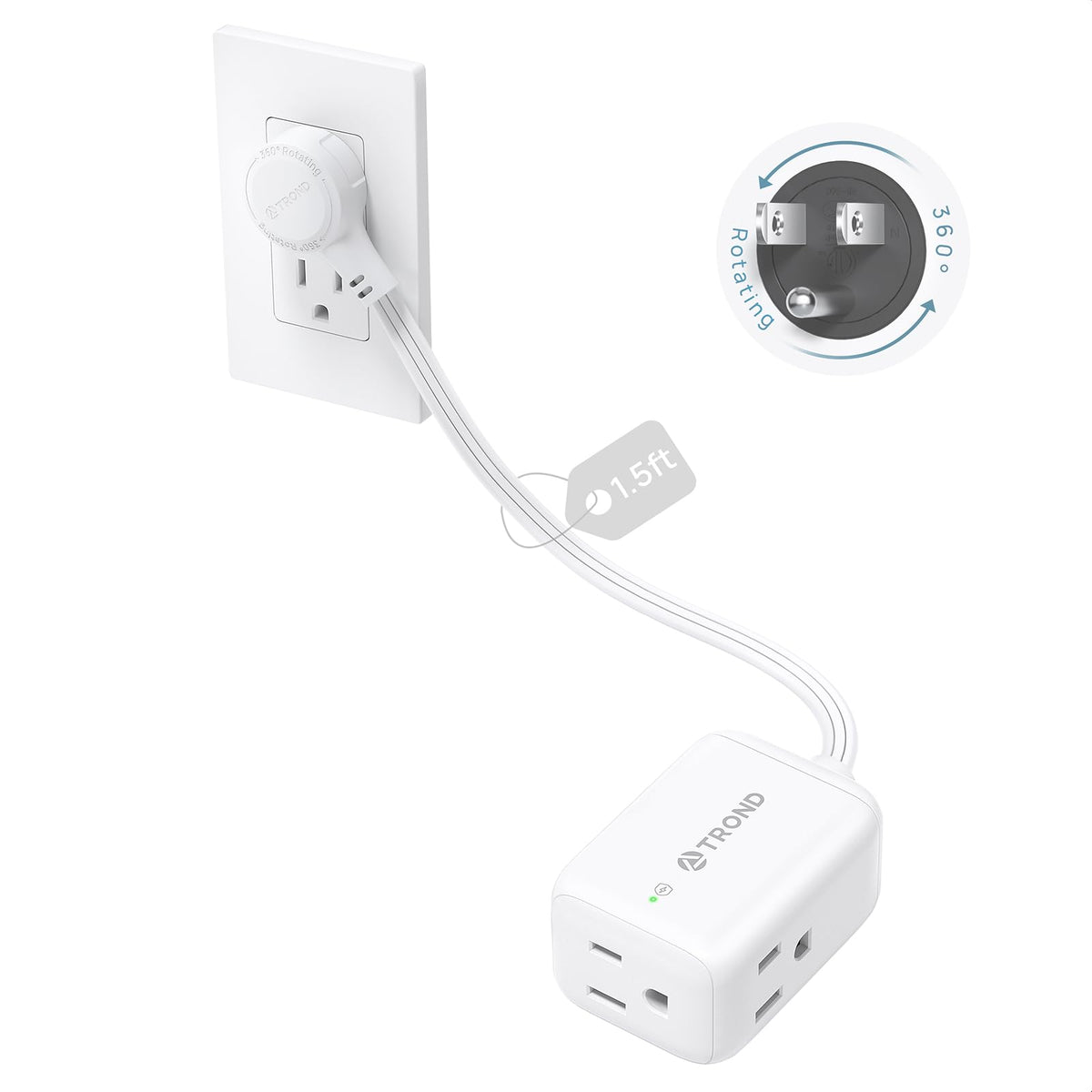 TROND 360° rotating flat plug offers versatile wall access for tight spaces.