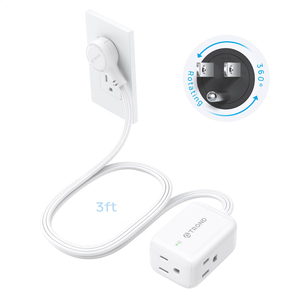 TROND 360° rotating flat plug for tight spaces and versatile wall access.
