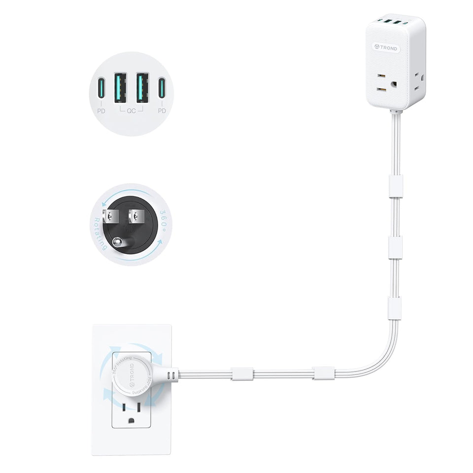 TROND 360° rotating outlet extender ready for hard-to-reach spaces behind furniture