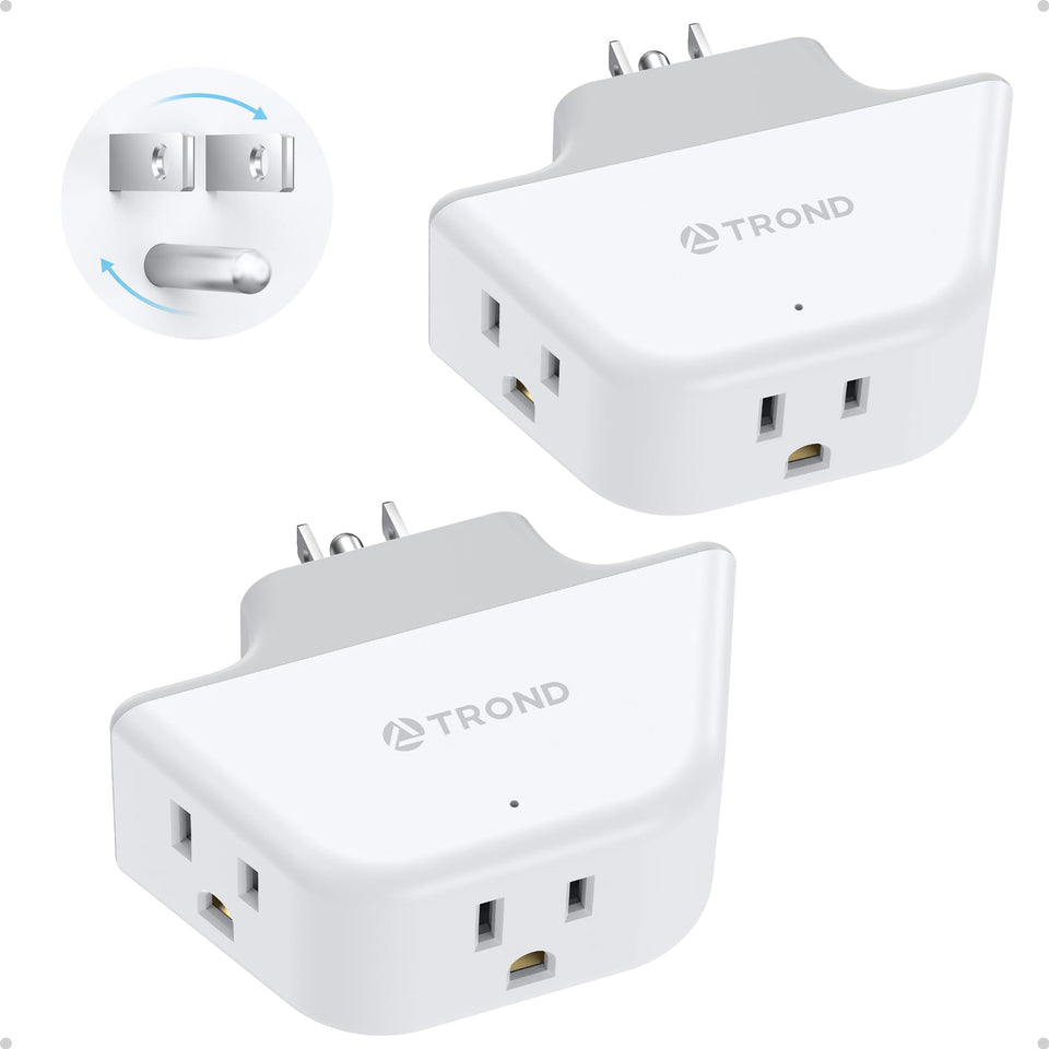 TROND 360 rotating plug outlet extender showing flexible angles in a bathroom space