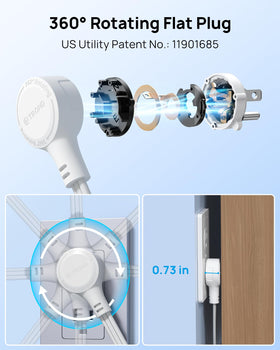TROND 3ft extension cord with a low-profile design keeps outlets accessible.