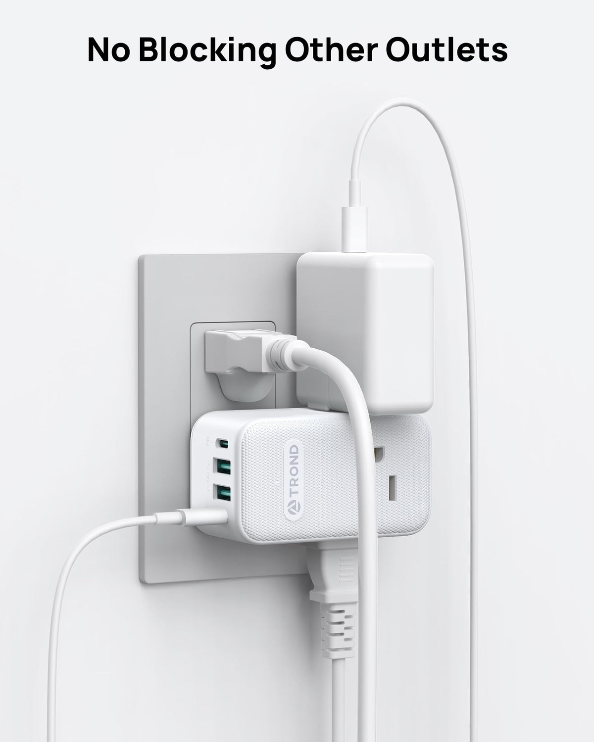 TROND compact travel-friendly outlet splitter fits in luggage and bags.