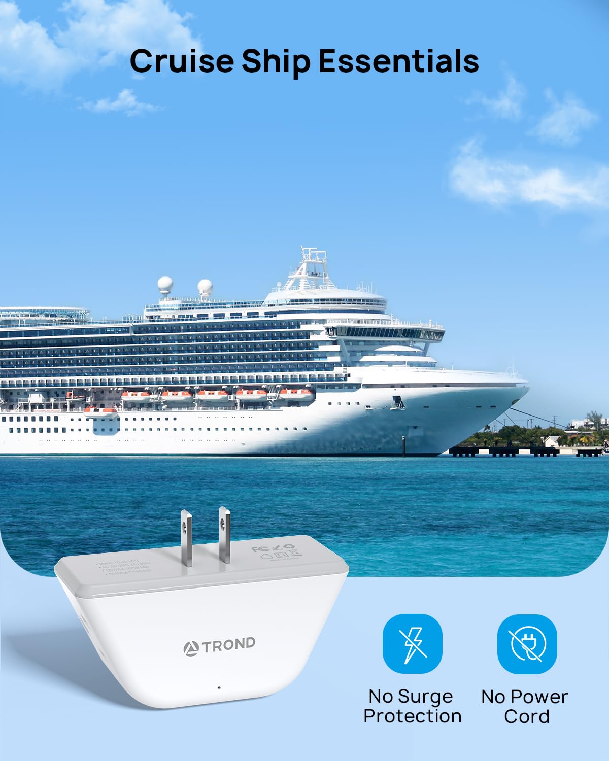 TROND cruise ship-friendly outlet adapter suitable for ship stateroom use