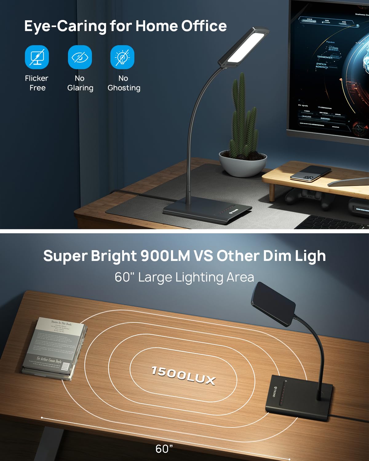 TROND desk lamp showing seven brightness levels for any mood.