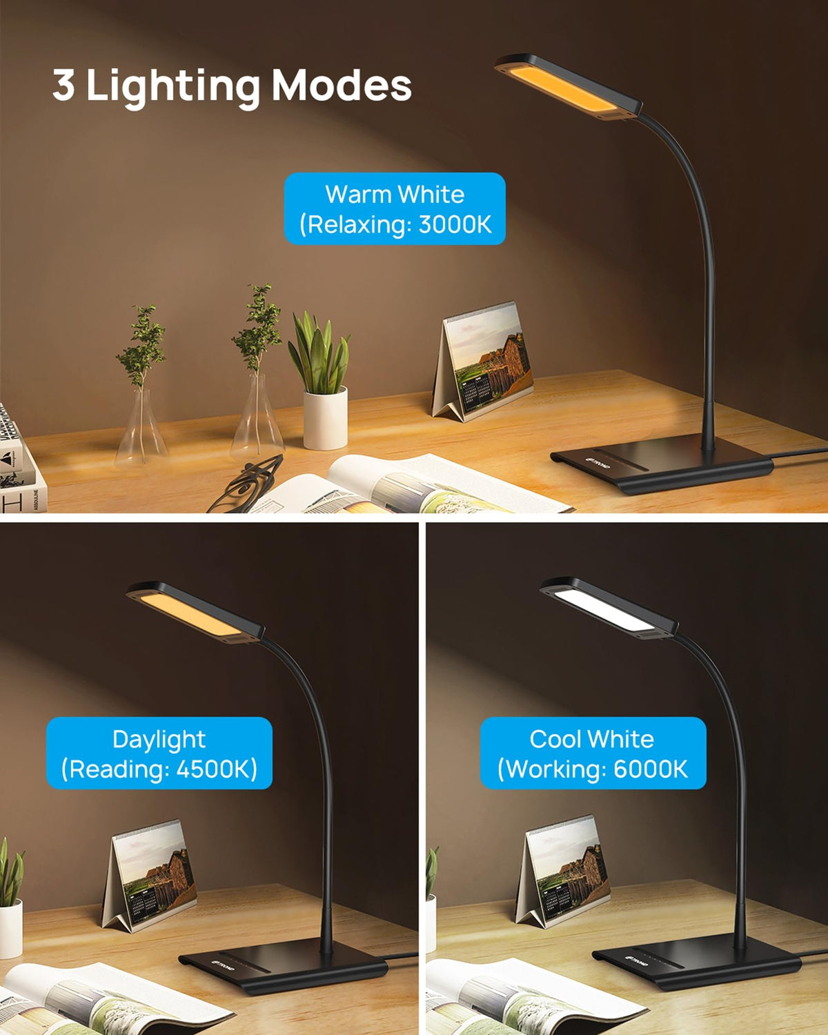 TROND desk lamp featuring a flexible gooseneck reaching your workspace.