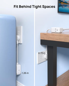 TROND flat plug six-inch extension cord keeps desks tidy.