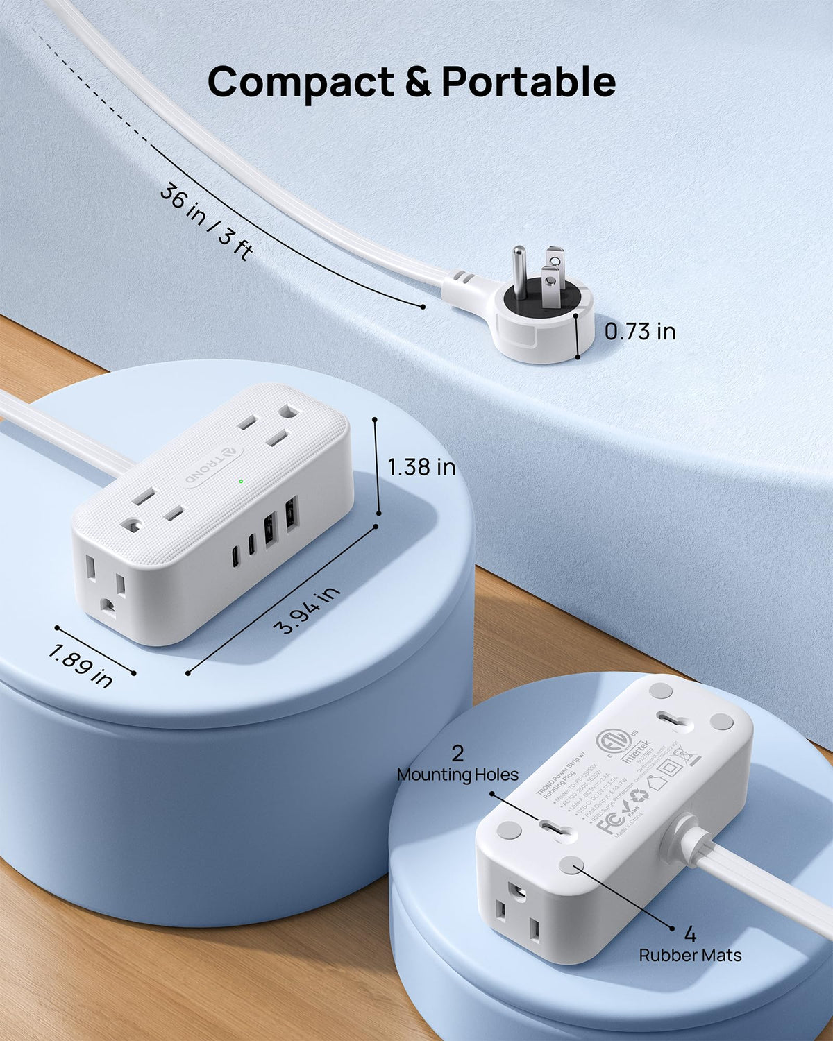 TROND flat plug behind a cabinet demonstrates space-saving use.