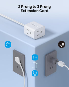 TROND polarized flat-plug extension cord saving wall space