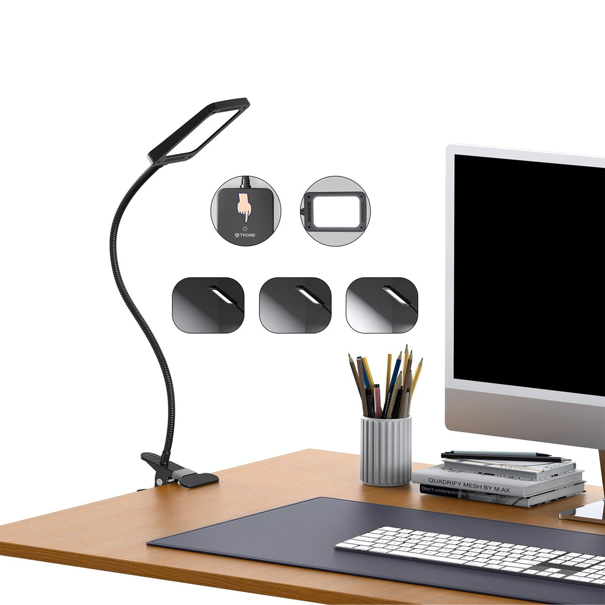 TROND LED Desk Lamp clamp highlight secure, steady light for desks