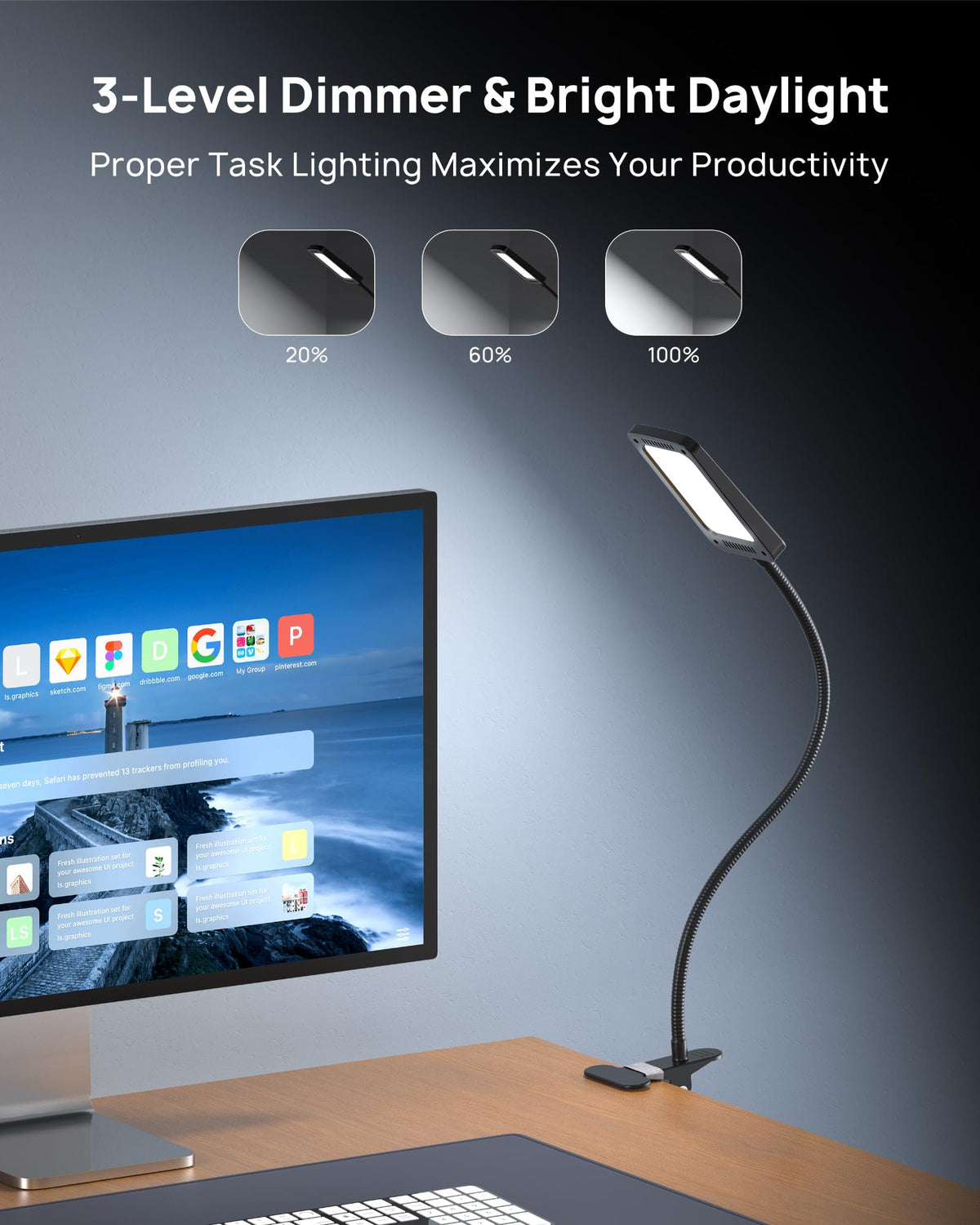 TROND LED Desk Lamp gooseneck extended enables flexible light aiming for crafts
