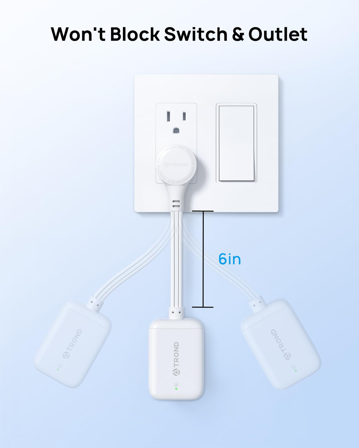TROND low-profile plug sits flush, saving wall space.