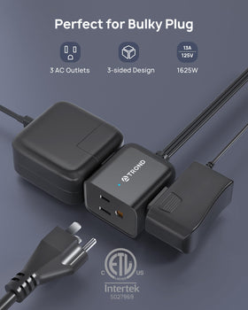 TROND low-profile flat extension cord fits tight spaces and reduces clutter.