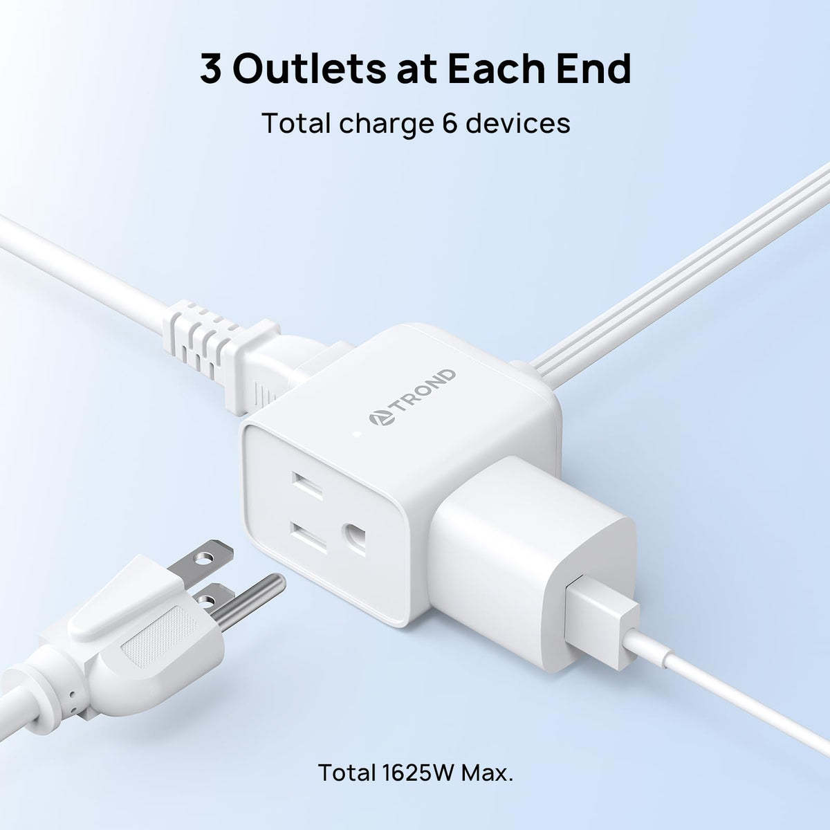TROND low-profile plug sits flush against the wall saving space.