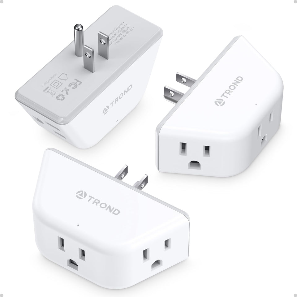 TROND outlet extender shows a trapezoid design that fits crowded outlets