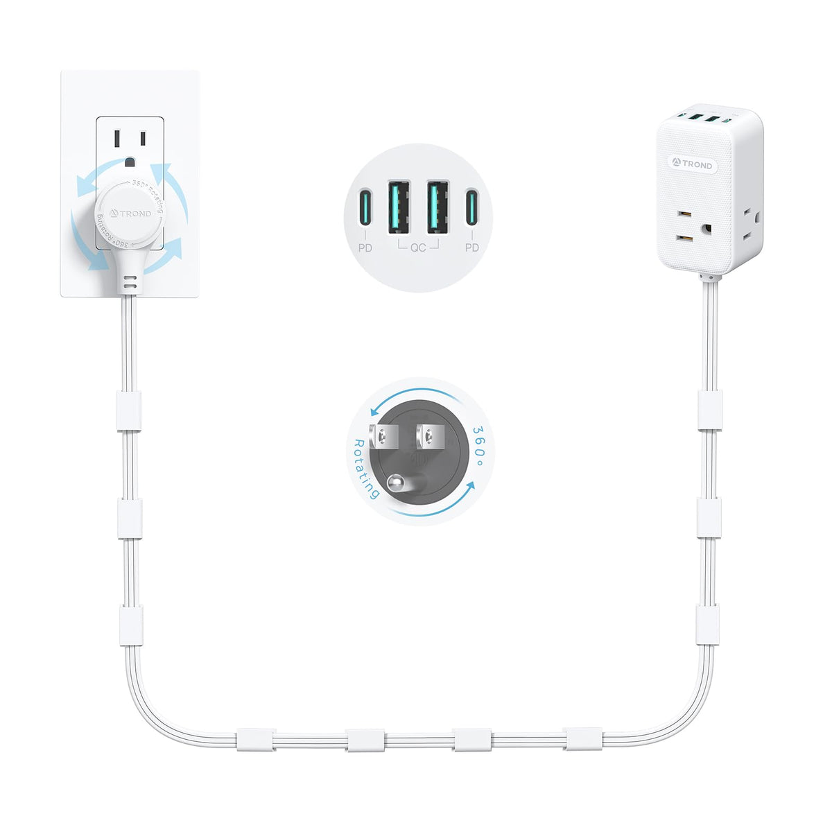 TROND 360° rotating plug enables easy access behind furniture