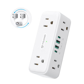 TROND outlet extender with 360° rotating plug for flexible placement in tight spaces.