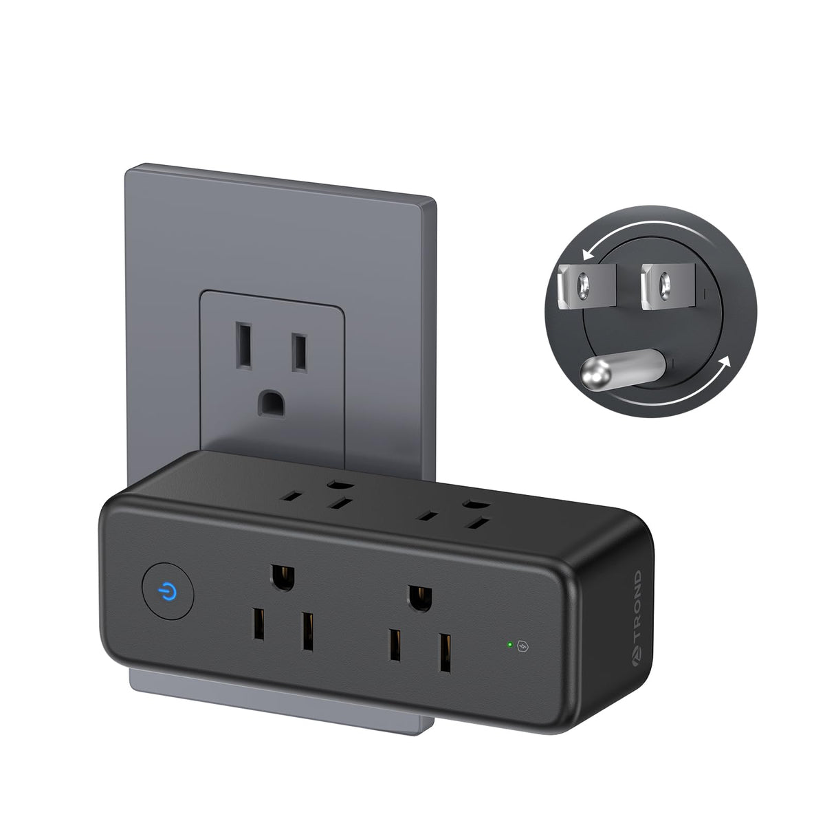 TROND outlet extender with six outlets and a rotating plug for flexible placement.
