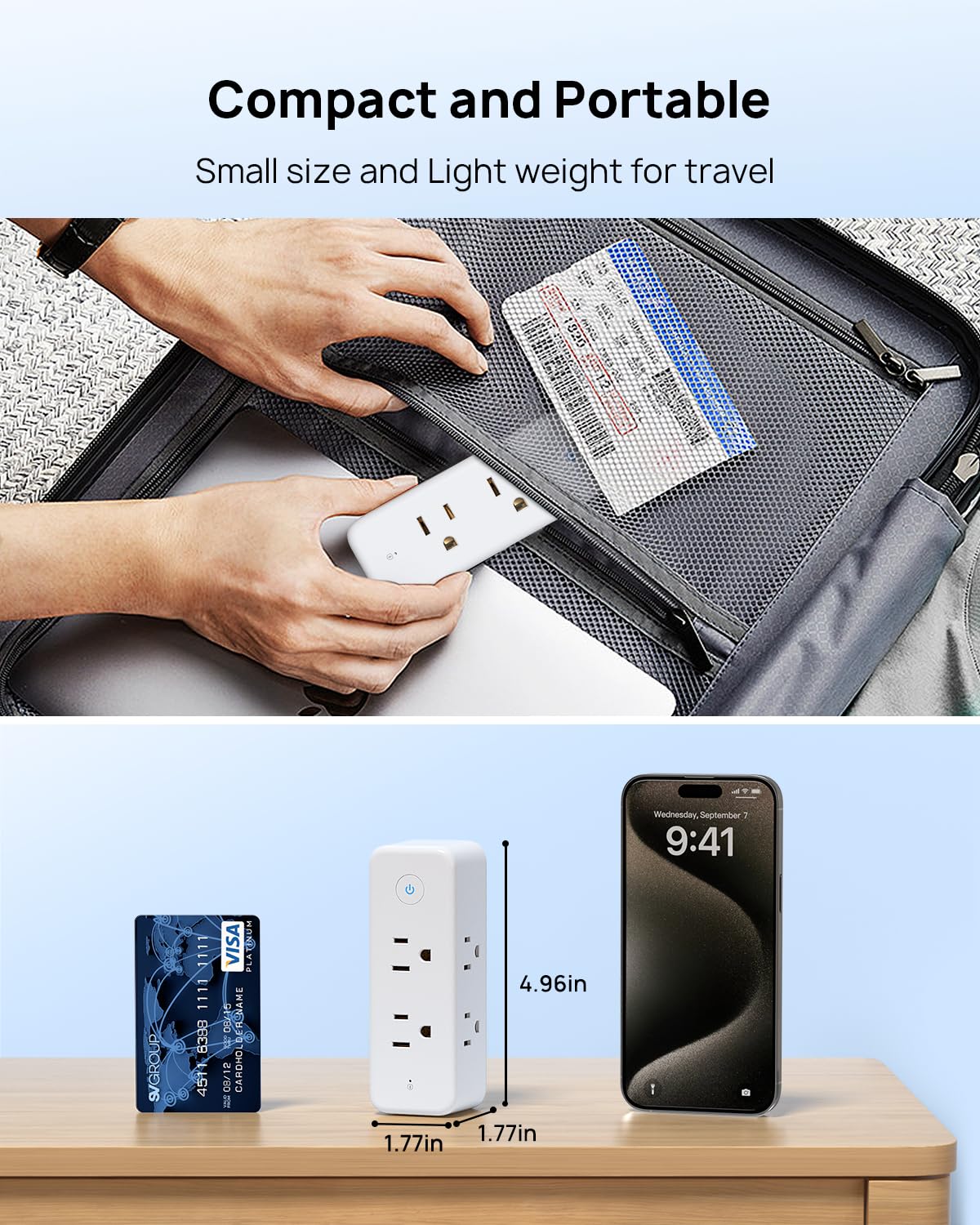 TROND Outlet Extender's compact size fits neatly on desks and countertops.