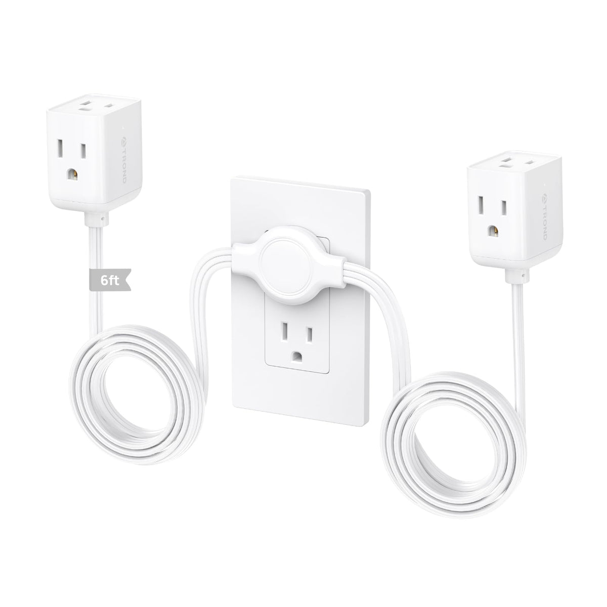 TROND split extension cord left side with three outlets for convenient reach.