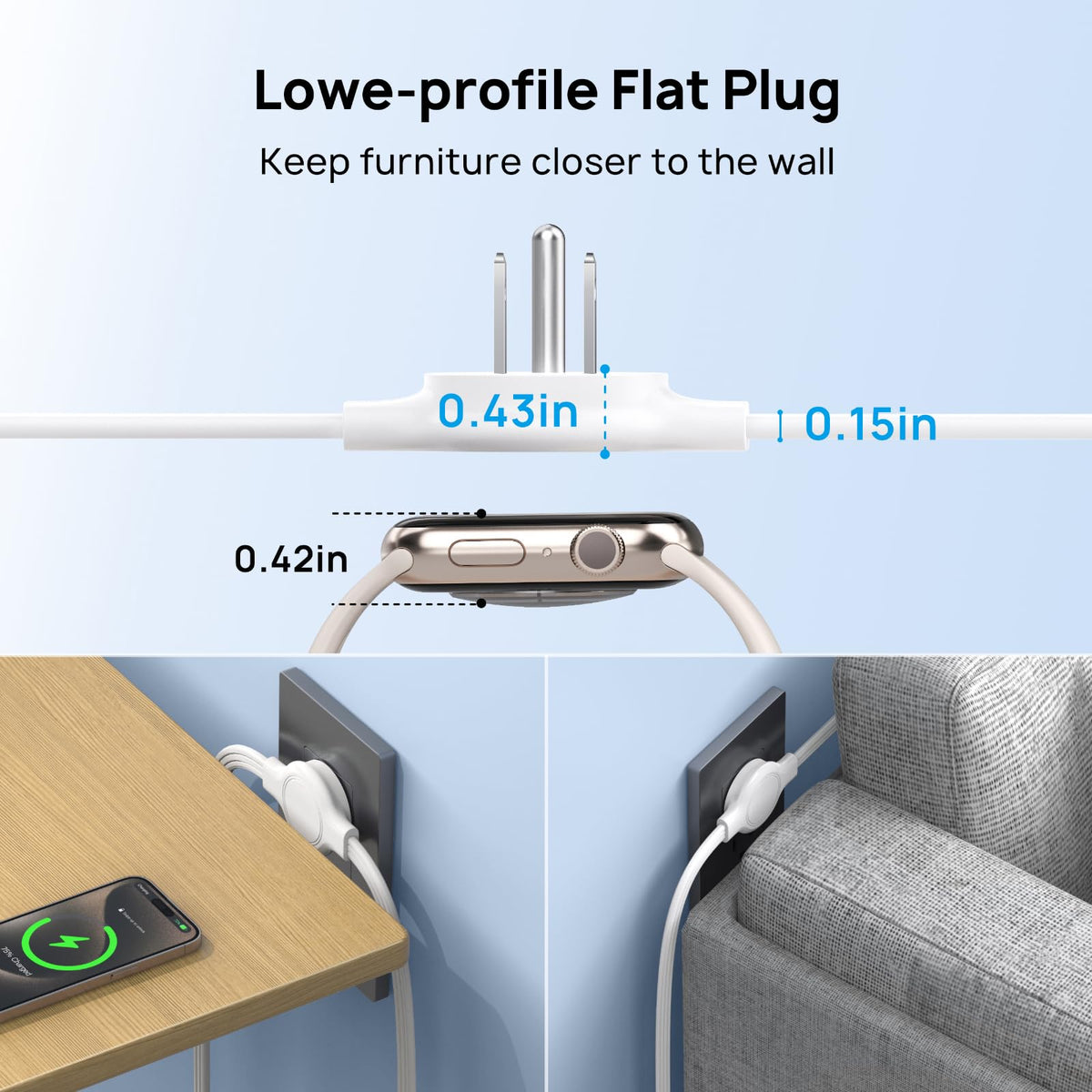 TROND split extension cord right side with three outlets for organized power.