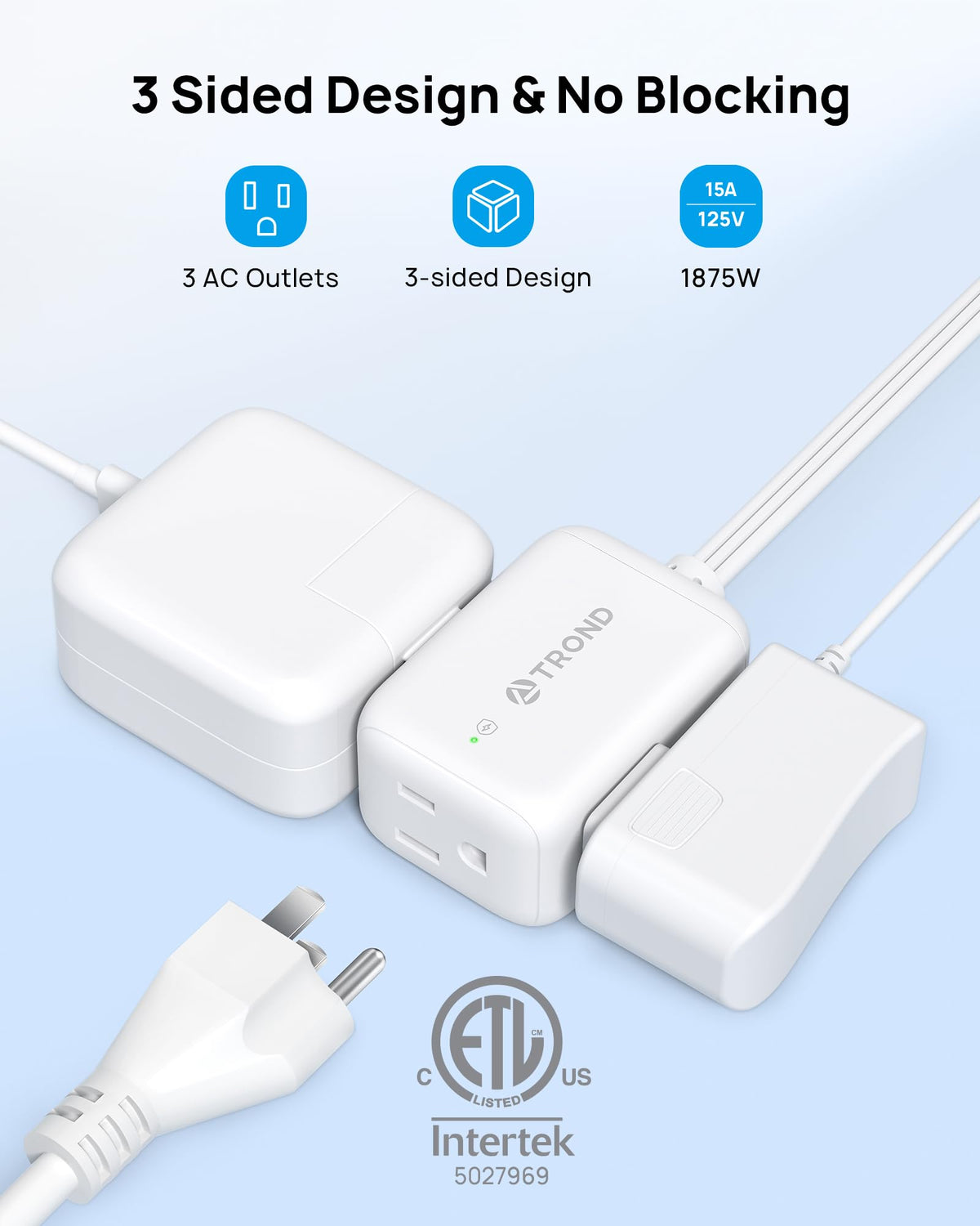 TROND three-sided outlets enable simultaneous use in compact desks.