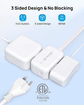 TROND three-sided outlets enable simultaneous use in compact desks.