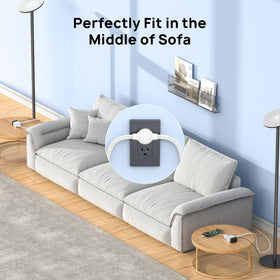 TROND white extension cord neatly hidden behind furniture.