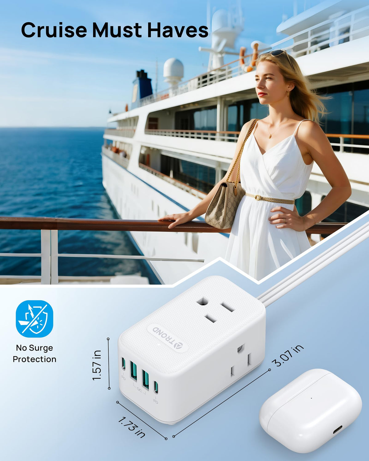 TROND wide voltage support from 120V to 240V for travel