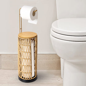 Trongee freestanding toilet paper holder with storage for easy access