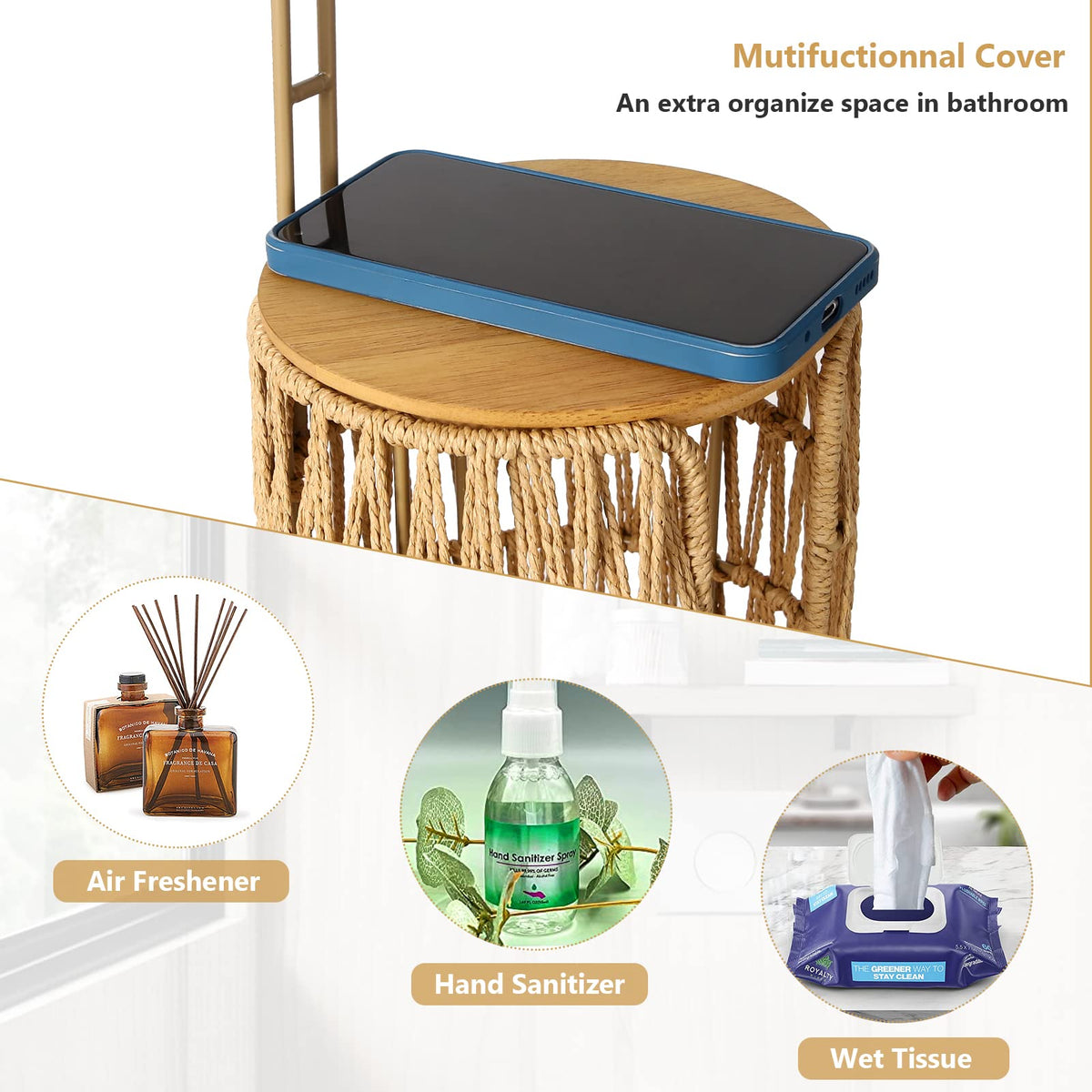 Trongee woven rattan toilet paper stand adds natural texture