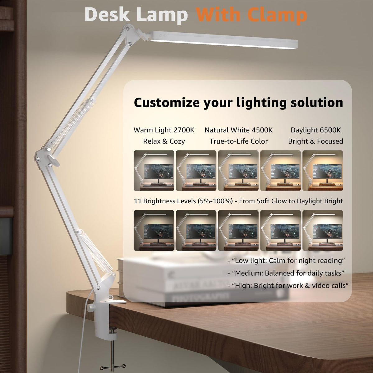 TropicalTree upgrade swing arm lamp clamp ensures stable placement on small desks.