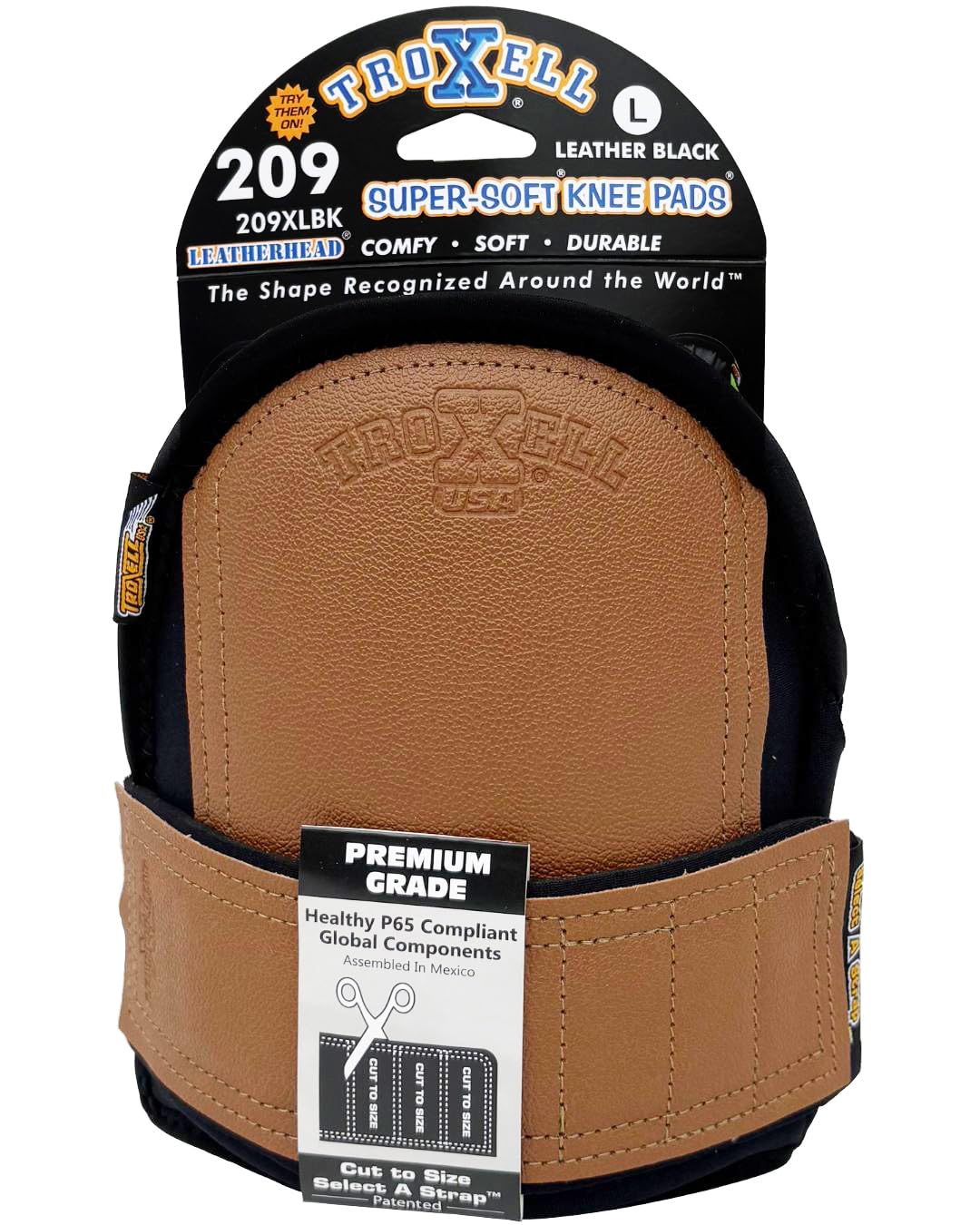 LeatherHead kneepads featuring front hook-and-loop closure for quick adjustments.