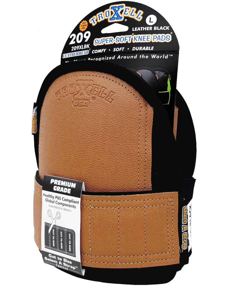 Troxell USA SuperSoft LeatherHead kneepads with wideband neoprene strap for all-day comfort.