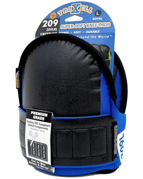Troxell USA SuperSoft Royal Blue kneepads side view showing ergonomic fit.