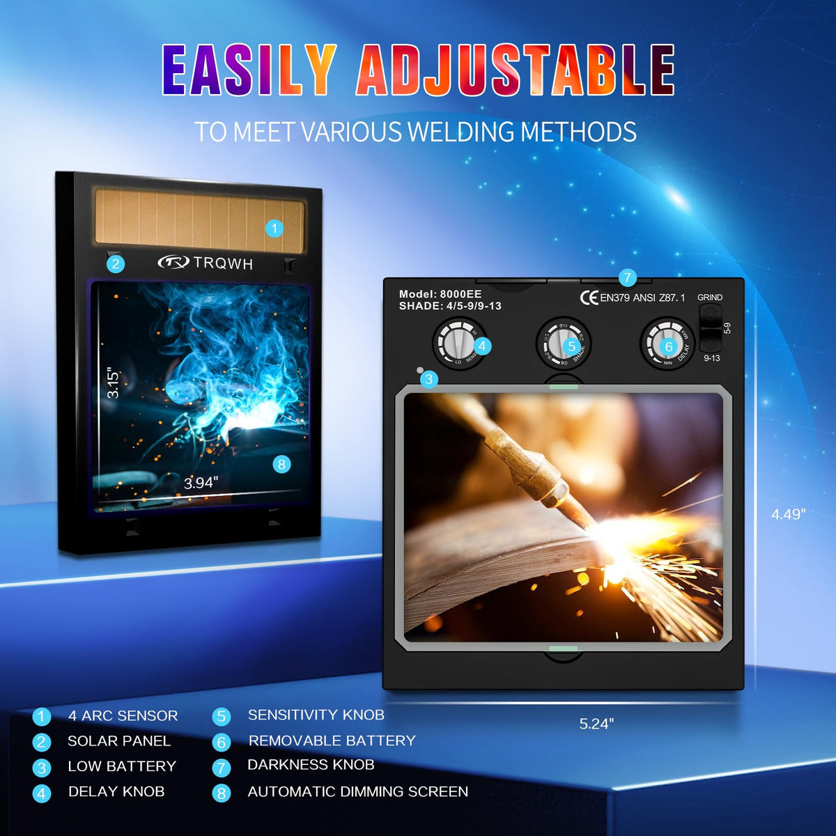 DIN4 in light, DIN5-13 in dark for flexible exposure control.
