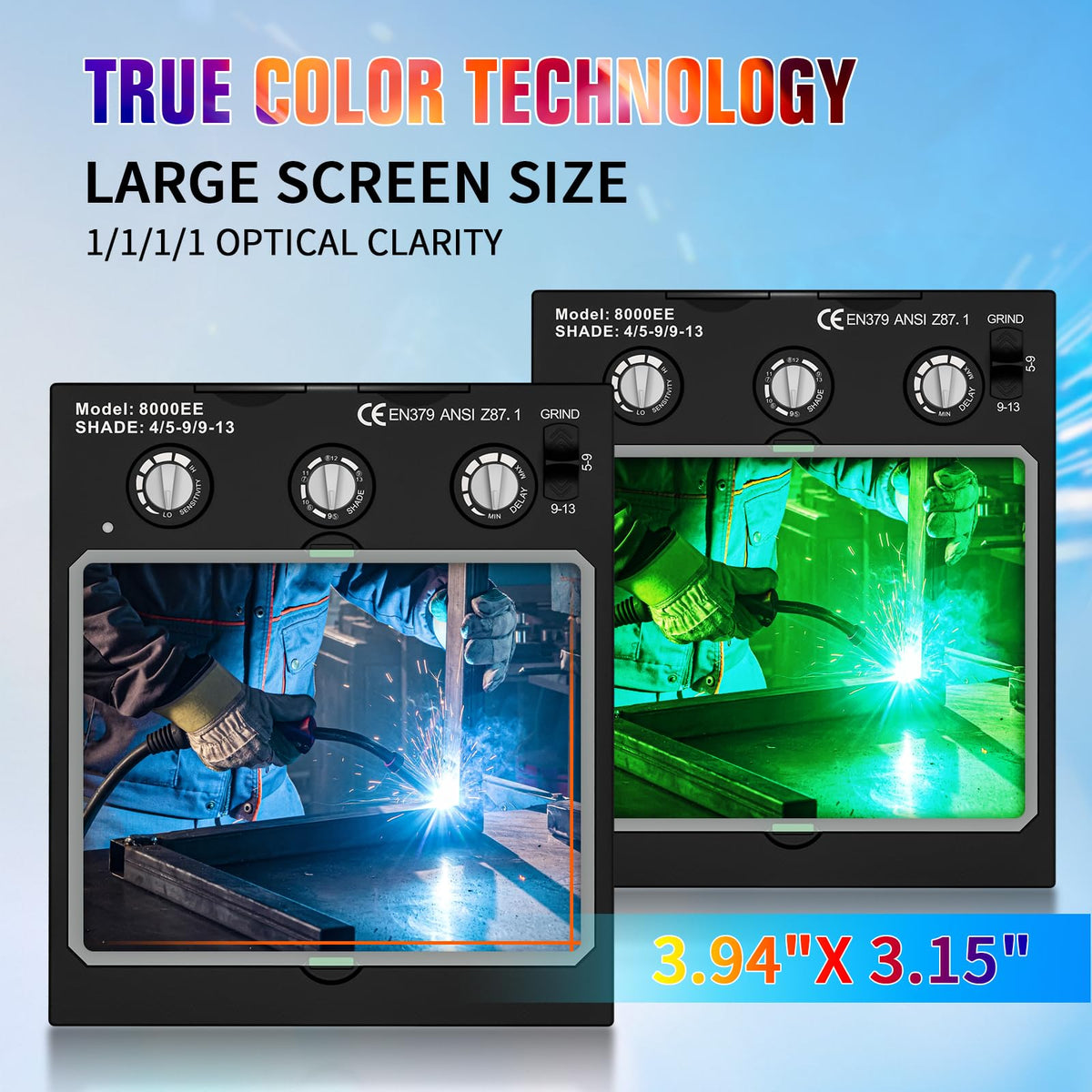 TRQWH welding lens features four arc sensors for fast light-to-dark transitions.