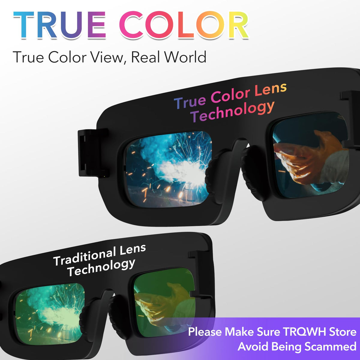 TRQWH solar powered welding goggles in action with rapid shade transition