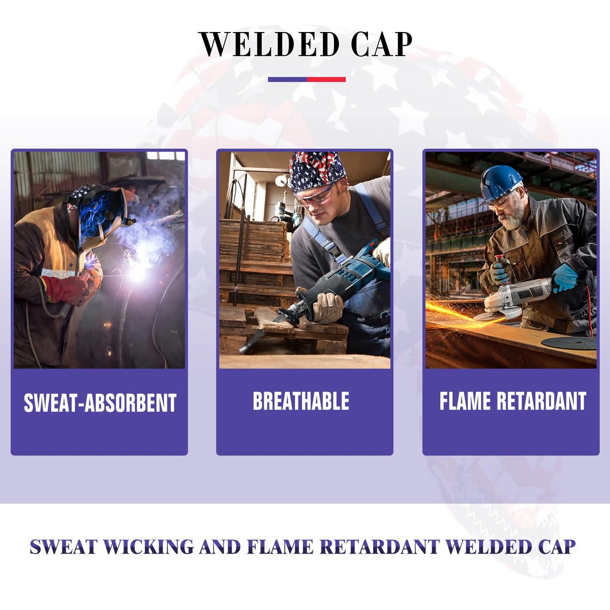 TRQWH welding cap designed to be compatible with welding helmets for added protection.