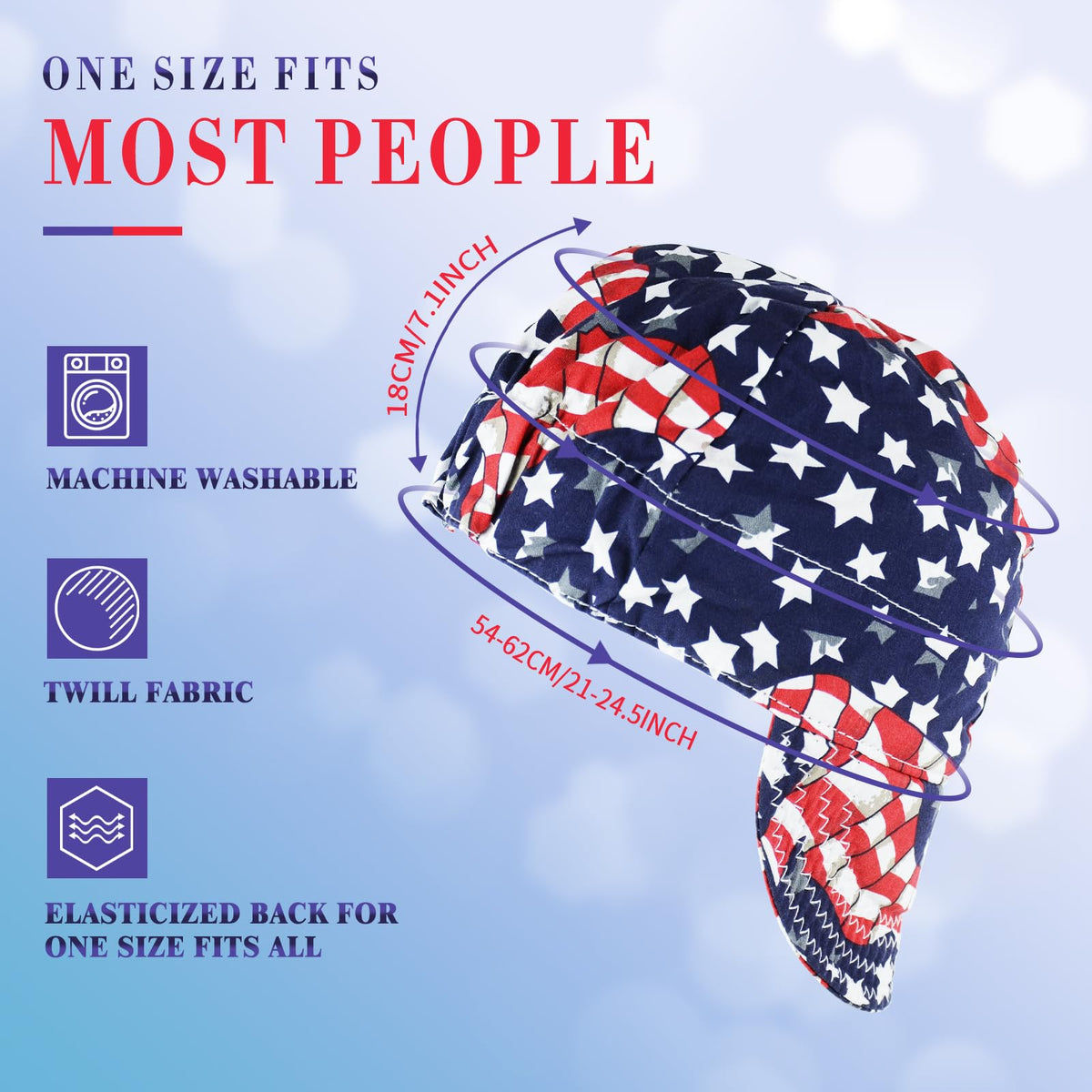 TRQWH welding cap with wide elastic band for a secure one-size-fits-most fit.
