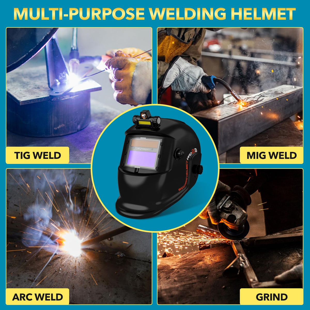 TRQWH versatile welding helmet suitable for plasma, TIG, MIG and more