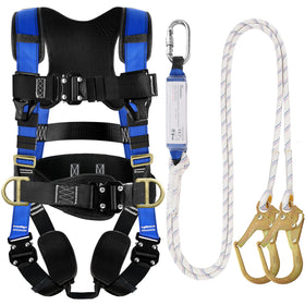 TRSMIMA safety harness with four buckles for quick on-off on roofing tasks.