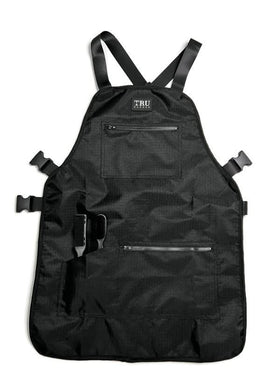 TRU BARBER black apron with front pockets for quick tool access.