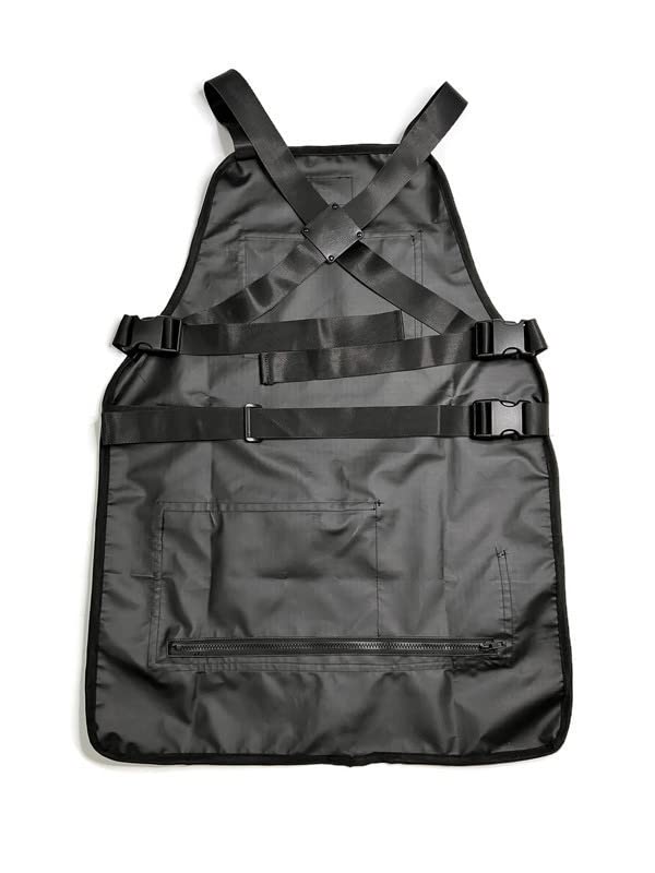 TRU BARBER apron with a quick-release buckle for easy on-off between clients.