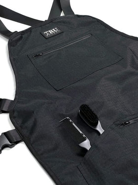 TRU BARBER apron featuring water-repellent fabric for damp environments.