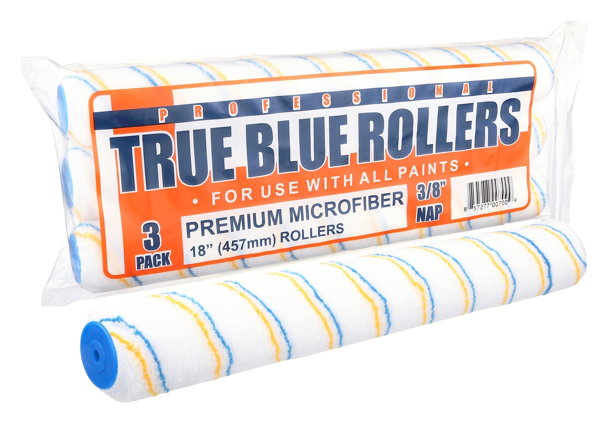 True Blue 18-inch roller cover close-up with 3/8 nap for fast, even coverage.